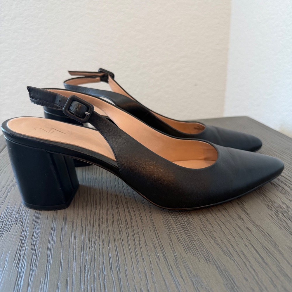 27 Edit Naturalizer Meera Black Leather Slingback Block‎ Heel Pumps Womens 10W